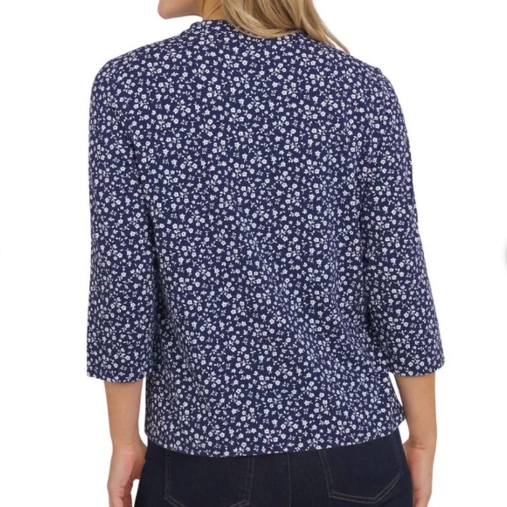 Lands’ End Navy Pintuck Accents 3/4 Sleeve Top Size M Lightweight Blouse NWT - Picture 6 of 7